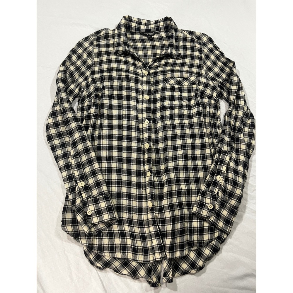 Lucky Brand Womens Small Black White Plaid Button Down Modal Shirt Split Back‎